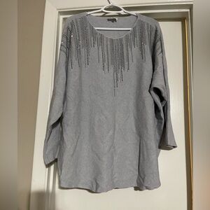 Siren Lily Women Plus Size Top Knit Rhinestone Embellished 3/4 Sleeve 2X